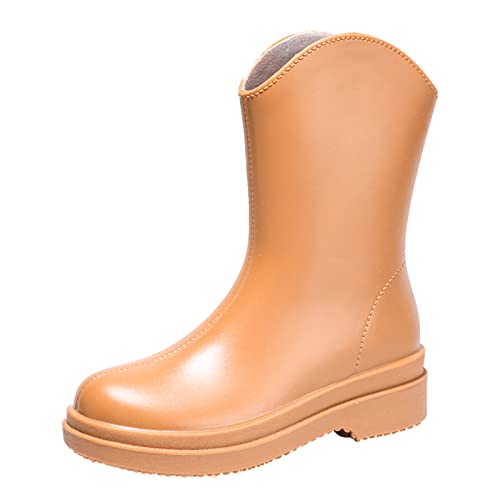 Gummistiefel Gelb Damen Schuhe Wasserdicht Schneestiefel Im Einfachen Stil für Damen,Rutschfest,Abnehmbar,mit Baumwolle Im Inneren,Regenstiefel,Outdoor Gummiwasserschuhe Schuhe Weite (Brown,38) von Generisch