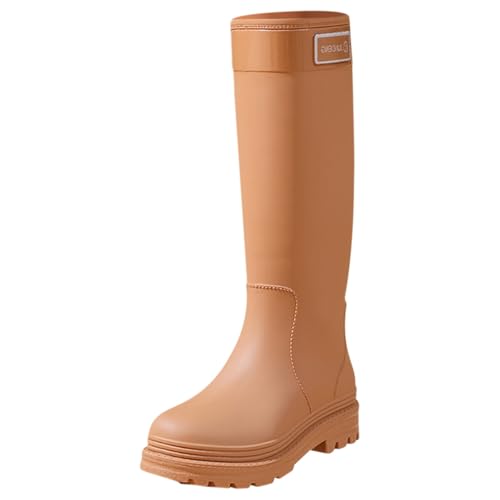 Gummistiefel Gelb Schuhe Wasserdicht Damen Damen Regenstiefel mit Absatz,Modisch,Rutschfest,Hohe Gummistiefel Schwarze Schuhe Rot (Brown,37) von Generisch