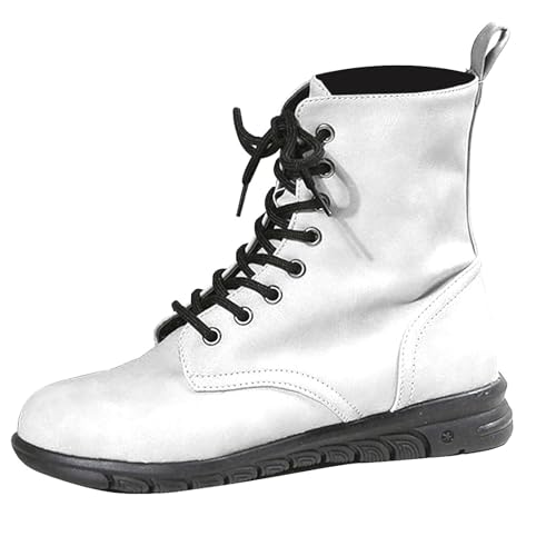 Gummistiefel Größe 36 Stiefeletten Damen Schwarz Schuhe Schnürstiefeletten Nähen Solide Flache Mit Schuhen Eigenschaften: (White, 41) Festival Gummistiefel-Damen Pink Weiß Bequeme Regen Boots von Generisch