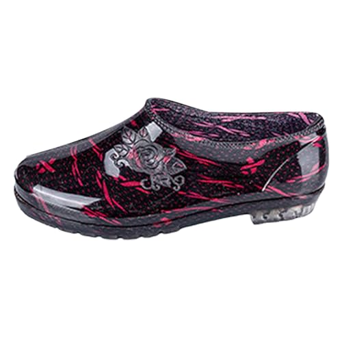 Gummistiefel Gummistiefeletten Regenstiefel Stiefel Kurze Regenstiefel Gartenschuhe Schlupfschuhe Gummi Arbeitsstiefel Schuhe Damen Stiefeletten Mit Absatz (Watermelon Red, 40) von Generisch