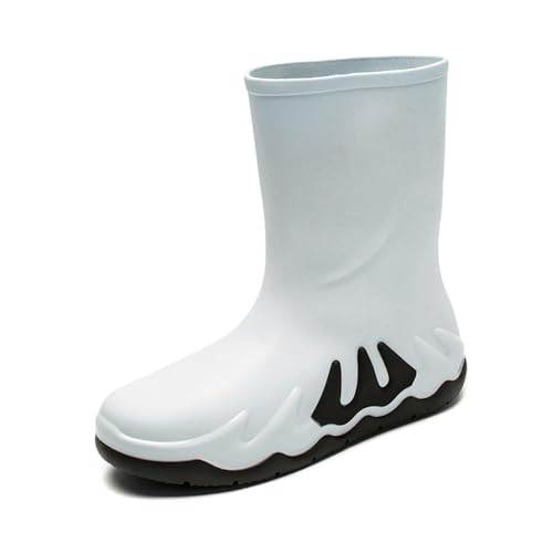 Gummistiefel Herren Herren Outdoor Regenschuhe Stilvolle Slip-On-Arbeitsstiefel mit mittlerer Wade für regnerische Tage Herren Schuhe Weite K Extra Weit Schwarz (White, 43) von Generisch