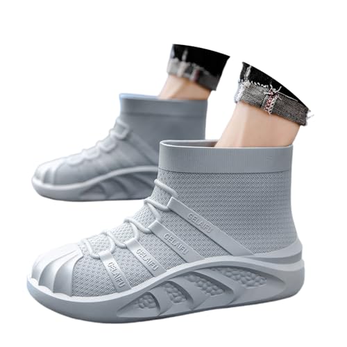 Gummistiefel Herren Herren-Regenstiefel, rutschfest, Arbeitsschuhe, dicke Sohle, Outdoor, Wandern, lässig, wadenlang, Gummistiefel für alle Wetterbedingungen Weiße Hohe Schuhe Herren (Grey, 39) von Generisch