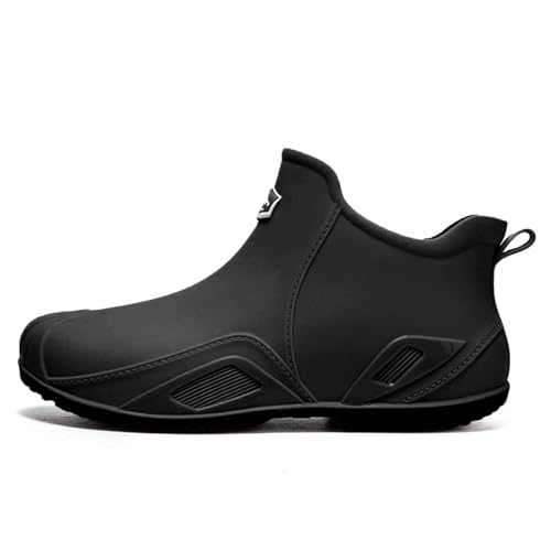 Gummistiefel Herren Regenschuhe für Herren, Stiefeletten zum Angeln, für die Küche die Arbeit, stilvolle Outdoor-Schuhe, langlebiger Schutz für regnerische Bedingungen Schuhe Herren uziert (Black, 44) von Generisch