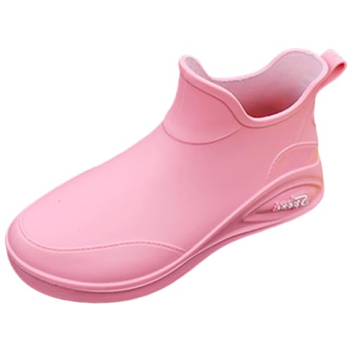 Gummistiefel Hoch Damen Stiefel Wasserdicht Herrenstiefel Schuhe Regenstiefel Angelstiefeletten Rutschfeste Gummi Gartenstiefel für Gartenarbeit Bootfahren Camping Segeln Angeln Rucksack (Pink,40) von Generisch