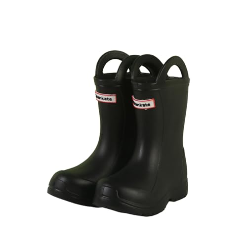 Gummistiefel Kinder Unisex Leichte Regenstiefel Mädchen Jungen Regenschuhe mit Rutschfeste Sohle Atmungsaktiv Ungefütterter Gummistiefel mit Griffe perfekt für Frühling Sommer (A1-Black, 28) von Generisch