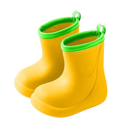 Gummistiefel Kinder Unisex Wasserdicht Regenstiefel Für Jungen Mädchen Leichte Bequeme Regenschuhe mit Rutschfeste Sohle Atmungsaktiv Ungefütterter Gummistiefel (A2-Yellow, 28) von Generisch