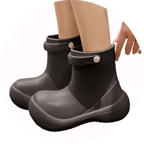 Gummistiefel Kinder Wasserdicht Gummistiefel Mädchen und Jungen Leicht Regenstiefel mit Griff Regen Stiefel mit rutschfeste Sohle Bequeme Regenschuhe Cartoon Kinderstiefel (A1-Black, 35 Big Kids) von Generisch