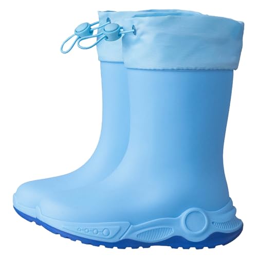Gummistiefel Kinder Wasserdicht Regenschuhe Gefüttert Mädchen Leicht Regenstiefel Atmungsaktiv Lässig Niedlich Regenschuhe Kordelzug Jungen Outdoor Bootschuhe Blau 32 von Generisch
