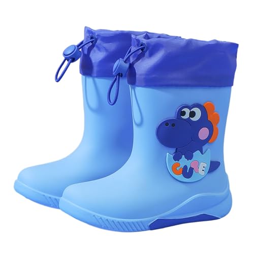 Gummistiefel Kinder Wasserdicht Regenstiefel mit Verschnürbarer Nylonstulpe Leichte Bequeme Cartoon Rutschfeste Regenschuhe Atmungsaktiv Gefütterter Gummistiefel Jungen (06 Dark Blue, 35 Big Kids) von Generisch