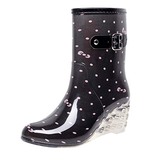 Gummistiefel Weitschaft Damen Schuhe Wasserdicht Punk Mid Boots Damen Rutschfeste Regenstiefel Outdoor Wedge Wasserschuhe Dirndl Schuhe Absatz (Pink,40) von Generisch