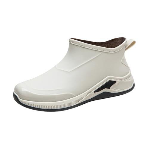 Gummistiefel Winter Damen Regen Stiefeletten Men'S Rain Boots Water Shoes Top Rubber Shoes Casual Fashion Outdoor Work Fishing Car Wash Kitchen Non Slip Overshoes Rain Boots Schuhe Herren (Beige,43) von Generisch