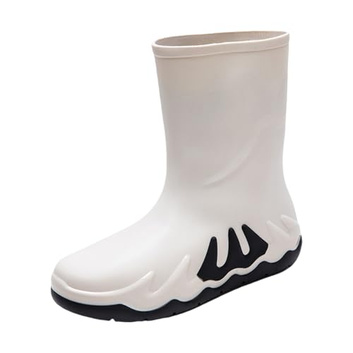 Gummistiefel Winter Damen Stallschuhe Wasserdicht Herren Gummistiefel mit Gummisohle,Lässige Kurze Stiefel,Leichte Stiefel mit Absatz,Rutschfeste Gummisohle Regenschutz Schuhe Fahrrad (White,42) von Generisch
