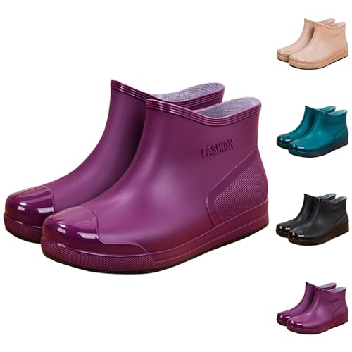 Gummistiefeletten Damen, Gummistiefel Damen/Herren Regenschuhe Kurz Gummischuhe Reitstiefel Extra Weit Gummistiefel Gummistiefeletten Ankle Chelsea Boots Regenboots Mit rutschfest Sohle, Purple, 39 von Generisch