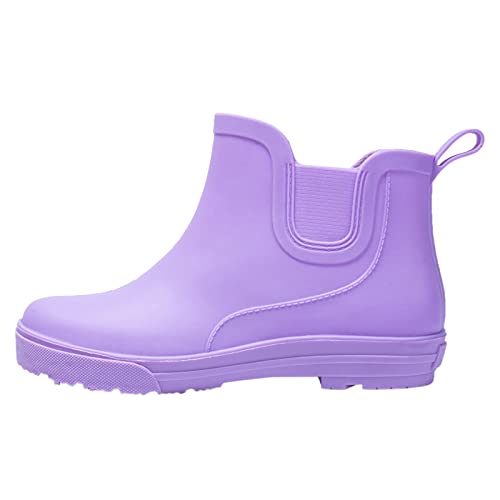 Gummistiefeletten Damen, Regenschuhe Damen/Herren Gummischuhe Festival Reitstiefel Gummistiefel Ankle Regenschuhe Regenboots Kurz Gummistiefeletten Chelsea Boots Mit rutschfest Sohle, Purple, 41 von Generisch