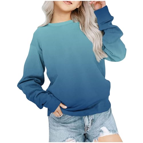 Mädchen Langarmshirts Kinder Tops Farbverlauf Kleidung Batik Sweatshirt Farbblock T-Shirt Bekleidung Oberteile Long Sleeve Top Baumwolle Langarm Pullover Blau, 7-8 Jahre von Generisch
