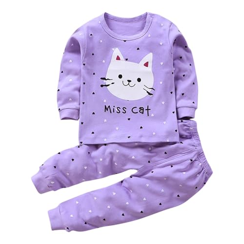 Schlafanzug Jungen Pyjama Baumwolle Bekleidungssets Kinder Pyjama Set Langarm Zweiteiler Kinderanzüge Outfit Winter Nachtwäsche Weiche Klamotten Rundhals Kleidung Lila, 2 Jahre von Generisch