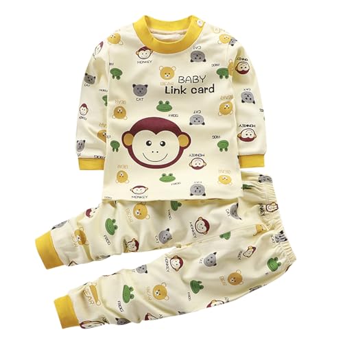 Schlafanzug Jungen Pyjama Baumwolle Bekleidungssets Kinder Pyjama Set Langarm Zweiteiler Kinderanzüge Outfit Winter Nachtwäsche Weiche Klamotten Rundhals Kleidung Gelb, 3 Jahre von Generisch