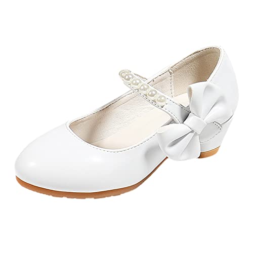Gymnastikschuhe Mädchen Kinderschuhe Kinder Lederschuhe Weiß Schleife Knoten Frühling Gir High Heel Prinzessin Schuhe Perle Einzelschuhe (White, 31.5 Little Child) von Generisch
