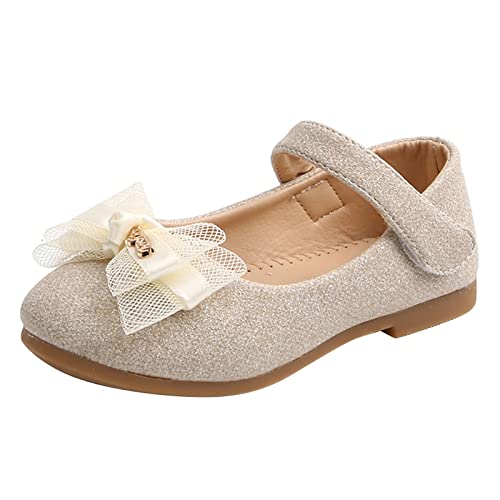 Gymnastikschuhe Mädchen Kinderschuhe Kleine Einzelschuhe Kinder Spitze Schleife Prinzessin Schuhe Mädchen Glänzende Kleine Lederschuhe (Gold, 24 Toddler) von Generisch