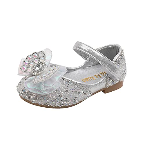 Gymnastikschuhe Mädchen Mode Kleinkind Mädchen Freizeitschuhe Dicke Sohle runde Zehenschnalle Kleid Schuhe (Silver, 34 Big Kids) von Generisch