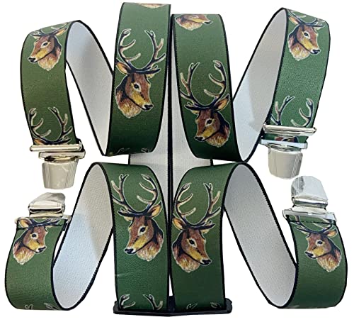 EDERER HIRSCH JÄGER Hosenträger - Österreich-Vienna-35MM Breite Mit 4 Clips in H-Form Verstellbare Elastische Mit Starkem Metallclip/HirschKopf Hellgrün G-021 von EDERER