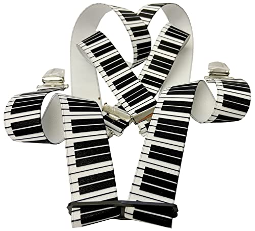 EDERER KLAVIER HOSENTRÄGER | MUSIK| UNISEX| verstellbar elastisch mit 4 starken Metallclips| 35mm breit -110 cm lang| Party | Fasching | Kostüm | Karneval | Klavier WeißSchwarz G-003 von EDERER