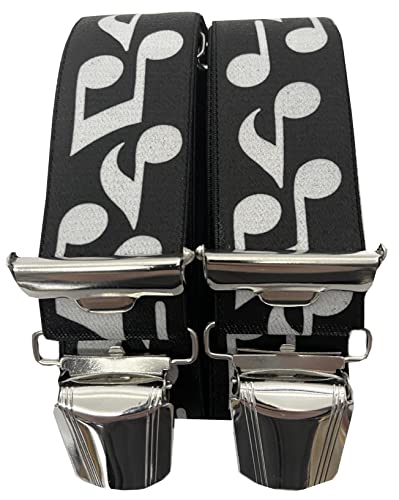 EDERER HOSENTRÄGER | Musik-Noten| UNISEX| verstellbar elastisch mit 4 starken Metallclips| 35mm breit -110 cm lang| Party | Fasching | Kostüm | Karneval | Musiknoten schwarz ST-033 von EDERER