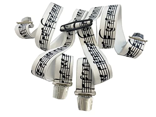 EDERER MUSIK NOTEN Hosenträger | UNISEX| verstellbar elastisch mit 4 starken Metallclips| 35mm breit -110 cm lang| Party | Fasching | Kostüm | Karneval | Musiknoten S/W G-004 von EDERER