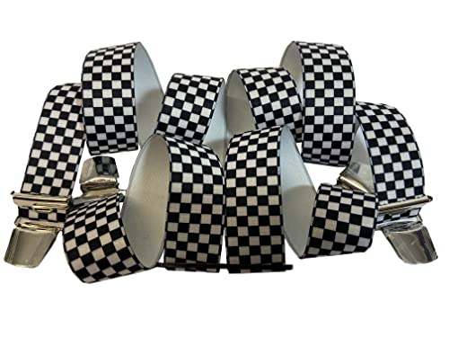 EDERER HOSENTRÄGER in KARO-SCHWARZ-WEISS - 35MM breite Hosenträger mit 4 Clips in H-Form verstellbare elastische Hosenträger mit starkem Metallclip Party Fasching Kostüm Karneval/Karomuster S/W G-007 von EDERER