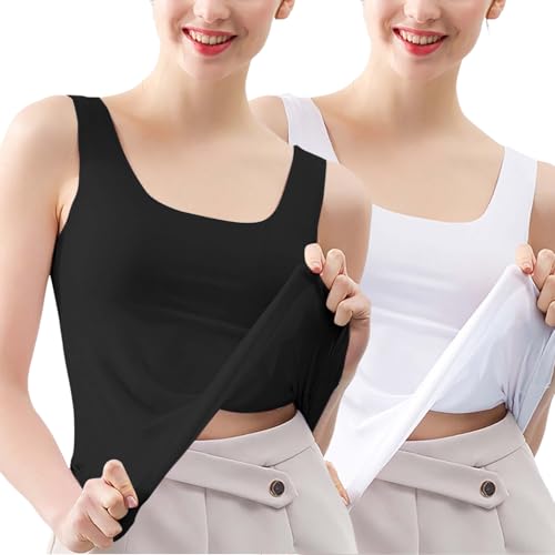 HUIFUAO 2er-Pack Damen-Tanktop, Übergröße, ärmelloses T-Shirt, schwarz, Sommer-Unterhemd, Schwarz + Weiß, L von Generisch