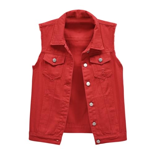 HUIFUAO Ärmellose Denim-Jacken für Damen, Übergröße, Jeans-Weste, Knopfleiste, Revers, Weste, Tanktops mit Tasche, Vintage-Weste, Rot, 7XL HUIFUAO Ärmellose Denim-Jacken für Damen, Übergröße, Jeans-Weste, Knopfleiste, Revers, Weste, Tanktops mit Tasche, Vintage-Weste, Rot, 7XL von Generisch