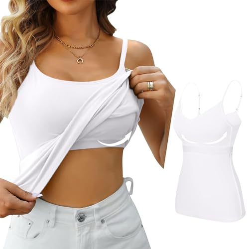 HUIFUAO Camisole Tops für Damen, integrierter BH, weißes Tanktop für Damen, sexy Weste, Sommer, Basic, Cami, Tanktops mit integriertem BH, A01 Weiß, Small von Generisch