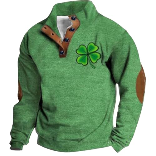 HUIFUAO St. Patricks Day Outfits Grünes Kleeblatt Irische Flagge Stehkragen Langarm Herren St. Patrick's Day Sweatshirt, A02 Green #2, L von Generisch