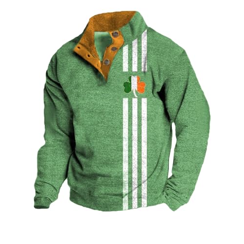 HUIFUAO St. Patricks Day Outfits Grünes Kleeblatt Irische Flagge Stehkragen Langarm Herren St. Patrick's Day Sweatshirt, Z05 Green #3, XXL von Generisch