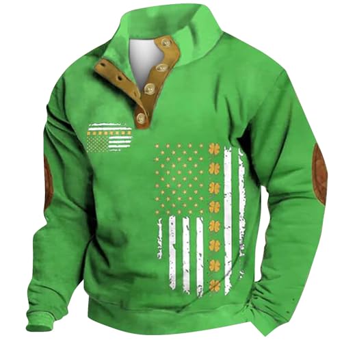 HUIFUAO St. Patricks Day Outfits Grünes Kleeblatt Irische Flagge Stehkragen Langarm Herren St. Patrick's Day Sweatshirt, Z06 Grün, L von Generisch