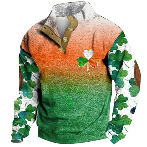 HUIFUAO St. Patricks Day Outfits Grünes Kleeblatt Irische Flagge Stehkragen Langarm Herren St. Patrick's Day Sweatshirt, Z07 Green #3, XL von Generisch