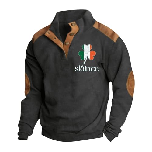 HUIFUAO St. Patricks Day Outfits Grünes Kleeblatt Irische Flagge Stehkragen Langarm Herren St. Patrick's Day Sweatshirt, Z08 Black, L von Generisch