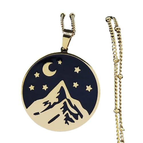 HYJYGM Halskette für Damen und Herren, Landschaft, Berg, Nacht, himmlischer Stern, Mond, Edelstahl, Schmuck von Generisch