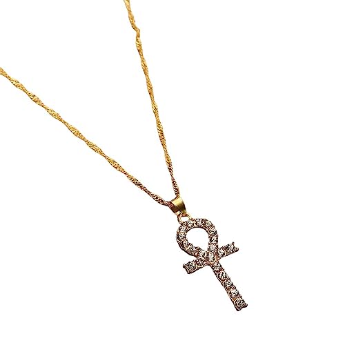 HYJYGM Halskette mit Ankh-Kreuz-Anhänger für Damen und Herren, Zirkonia, ägyptischer Schlüssel des Lebens, religiöser Schmuck, Mode-Accessoires, kreatives Geschenk, Größe, Edelstahl und Nr von Generisch