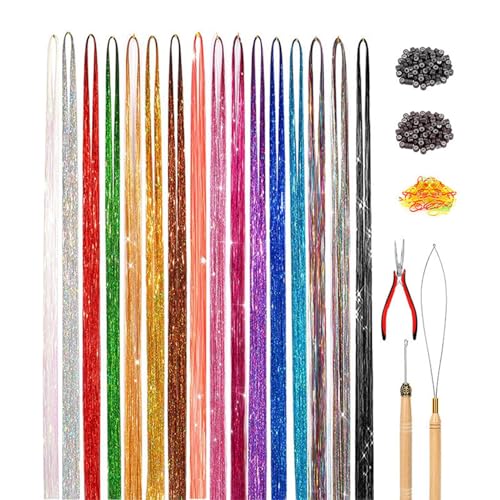 Haar-Manschettenknöpfe Kit - Dosen-Haarverlängerungsset | Funkelnde Haarverlängerungen Mit Werkzeugen | Hitzebeständige Glitzerzubehör | Shiny Highlights Hairs Span von Generisch