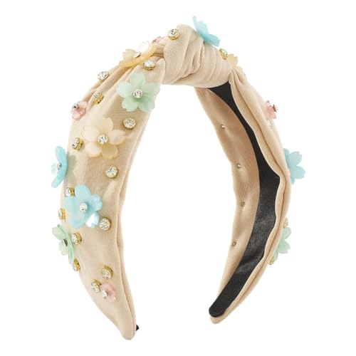 Haarband für Damen und Mädchen, Strass, eingebettet, Blume, Stoff, geknotet, breite Krempe, Khaki Haarband für Damen und Mädchen, Strass, eingebettet, Blume, Stoff, geknotet, breite Krempe, Khaki von Generisch