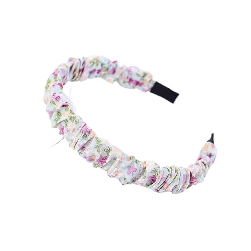 Haarband mit Blumendruck, Lünette, plissiert, elastisches Haarband für Mädchen, Haarschmuck, Haarschmuck, Schleife, Kopfbedeckung (Rosa) von Generisch