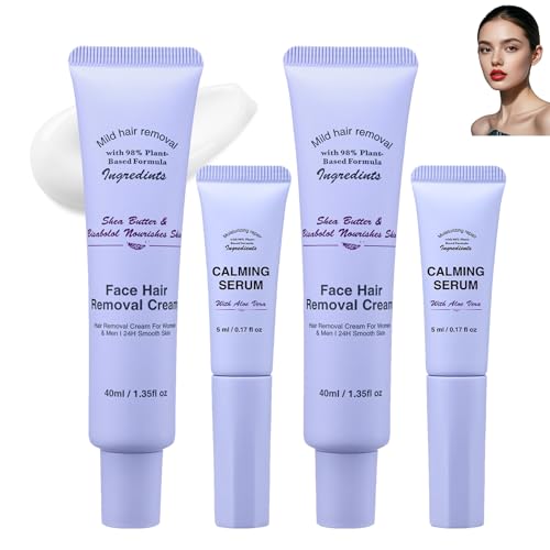 Haarentfernungscreme, Enthaarungscreme Gesicht mit Serum, Facial Hair Removal Cream, Schmerzfreie und Lang anhaltende, Hair Off Haarentferner Lippenhaarcreme, Haarentfernung Gesicht Damen (45ml, 2PC) von Generisch