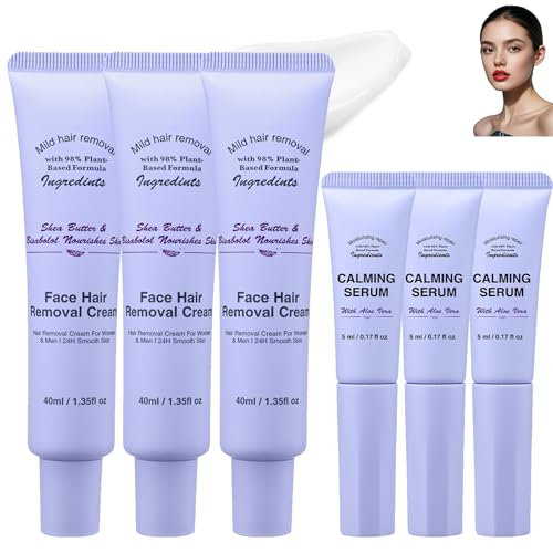 Haarentfernungscreme, Enthaarungscreme Gesicht mit Serum, Facial Hair Removal Cream, Schmerzfreie und Lang anhaltende, Hair Off Haarentferner Lippenhaarcreme, Haarentfernung Gesicht Damen (45ml, 3PC) von Generisch