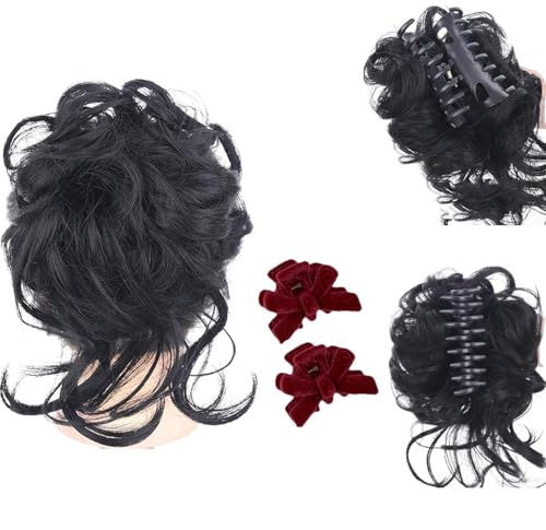 Haarklammer, unordentlicher Dutt, Haarteil, zerrissene Hochsteckfrisuren, Haarverlängerung, elastisches Band, gelocktes Haargummi für Frauen (A) von Generisch