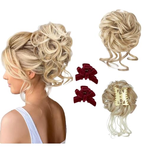 Haarklammer, unordentlicher Dutt, Haarteil, zerrissene Hochsteckfrisuren, Haarverlängerung, elastisches Band, gelocktes Haargummi für Frauen (D) von Generisch