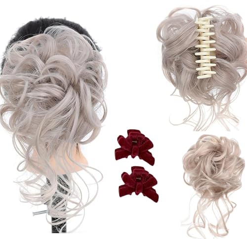 Haarklammer, unordentlicher Dutt, Haarteil, zerrissene Hochsteckfrisuren, Haarverlängerung, elastisches Band, gelocktes Haargummi für Frauen (F) von Generisch