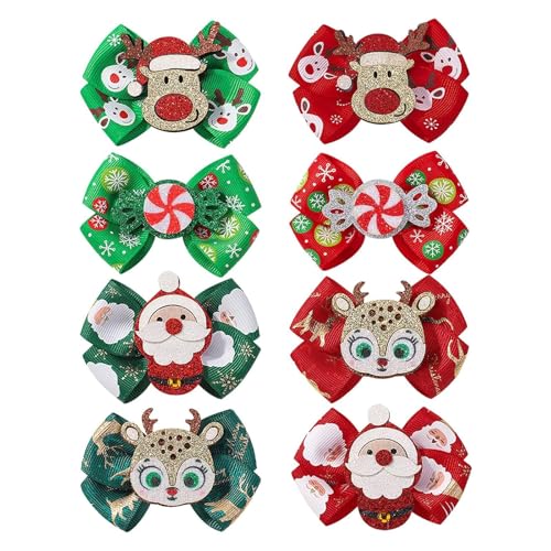 Haarschleifen-Clips mit Weihnachtsmann-Elch-Motiv, bunte, niedliche Weihnachts-Haarschleifen für Mädchen, perfekte Weihnachtsbaum- und Weihnachtsdekoration, ideal für Kinder und Freunde, 8 Stück von Generisch