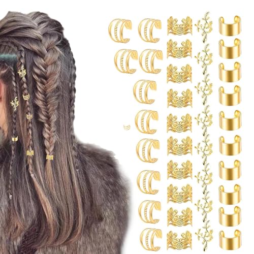 Haarschmuck für Zöpfe – 40 x Metall-Haar-Zöpfe, Dreadlock-Schmuck, Haarverlängerungsring-Set, dekorative Zöpfe, Ring-Manschetten, stilvoll für Dreadlock-Zubehör von Generisch