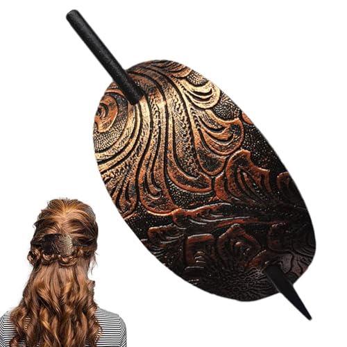 Haarspange aus Leder mit Stift - Haargummi Haarspange aus Kunstleder - Haarklammer Pferdeschwanz Haarnadel für Damen langes Haar aus Leder von Generisch